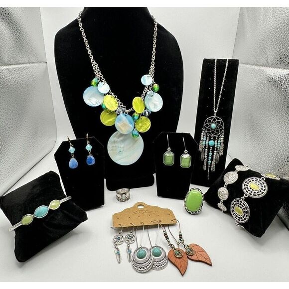 No Brand Jewelry - Costume Jewelry Lot Blue Green Necklaces Earrings Bracelets Rings Spring Colors